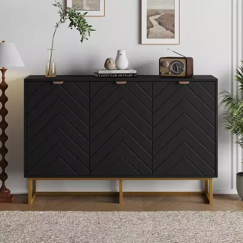 COZONY Modern Sideboard Buffet Cabinet with Storage, Wood Accent Credenza with Herringbone Doors & Adjustable Shelf for Dining Room, Living Room