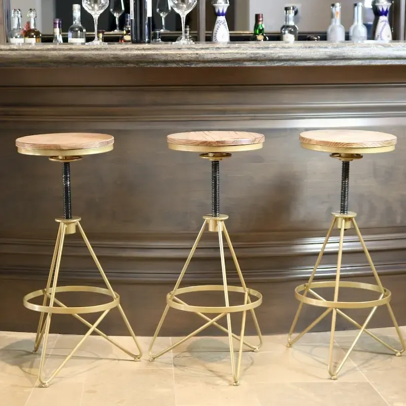 Weathered Wood & Gold Adjustable Bar Stool – Single