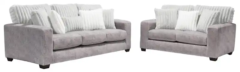 Made in Canada 67 Chenille and Faux Fur Fabric Loveseat with Removable Cushions - Plush Paloma Grey