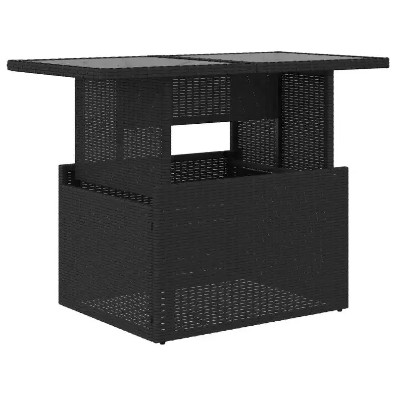vidaXL Garden Table Black Poly Rattan, Tempered Glass, Powder-Coated Steel
