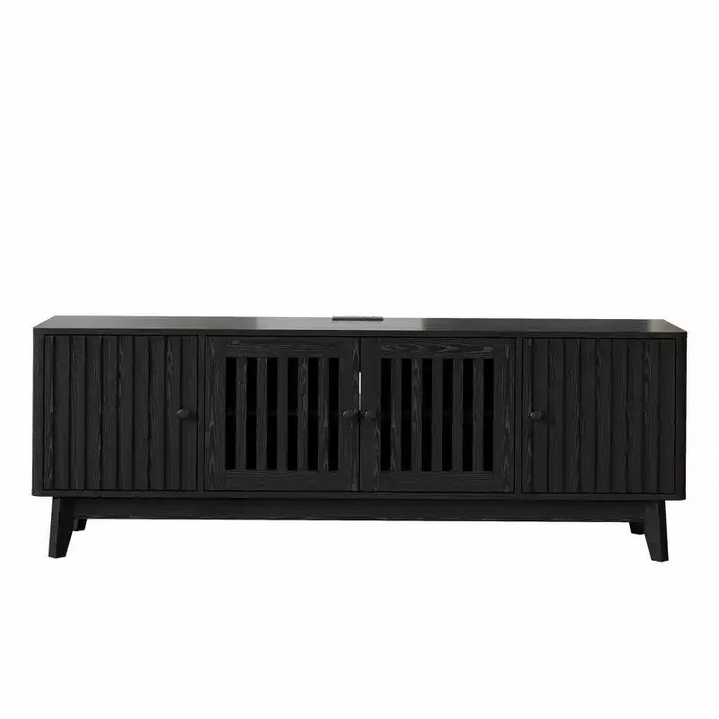 TV Stand Entertainment Center with Power Outlets, 4 Doors Storage Cabinets, 62.9Media Console Table for 43-70 Televisions, Adjustable Shelves