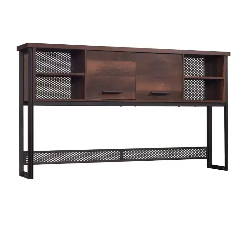 Briarbrook Large Library Hutch Barrel Oak - Industrial Style, Laminated Surface, Metal Hardware
