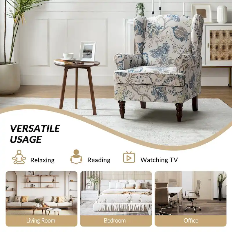 Epimethis Traditional Fabric Accent Wingback Armchair with Turned Legs by HULALA HOME