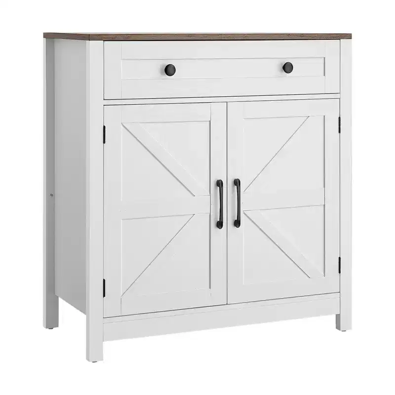 VEVOR Coffee Bar Cabinet, Farmhouse Coffee Bar Table with Drawer, Buffet Stand Cabinet with 2 Barn Door, 29.5 x 14.7 x 31.5 in, White