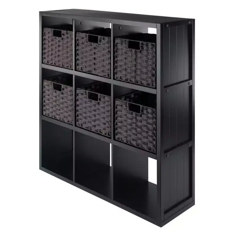 40.08" 7pc Timothy Storage Shelf with Baskets Black/Chocolate - Winsome: Transitional Style, Wood Composite, No Tools Assembly