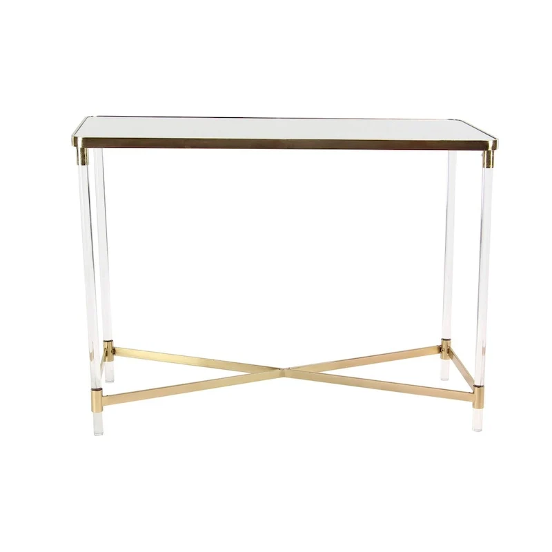 Silver / Gold X-Base Console Table with Mirror Top and Acrylic Legs for 1–2 Person