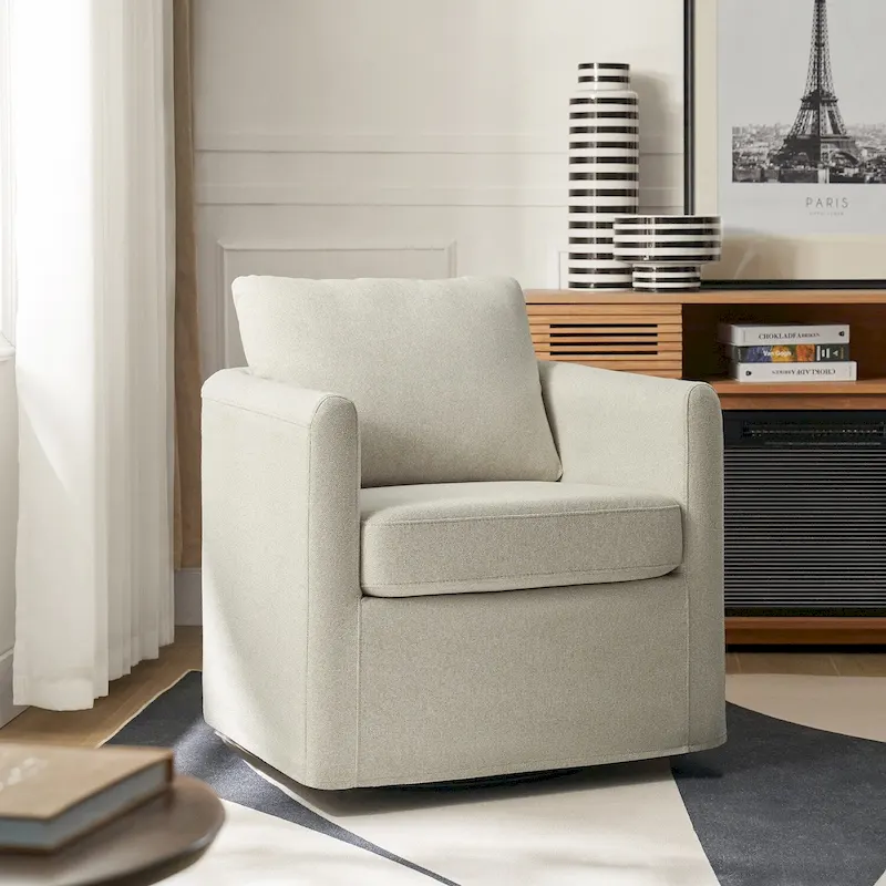 Modern 360° Swivel Accent Chair with Removable Linen Slipcover, 250 lbs Capacity