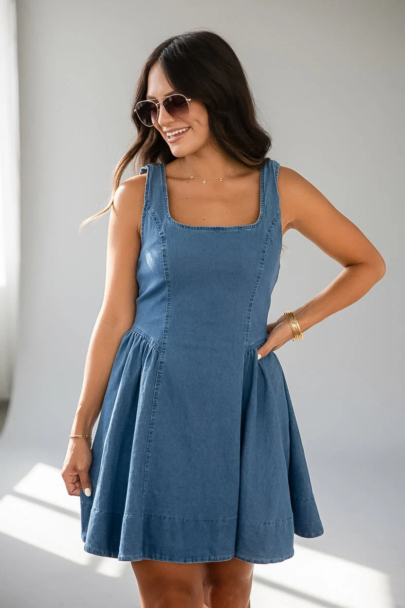 Denim Sleeveless A-Line Mini Dress