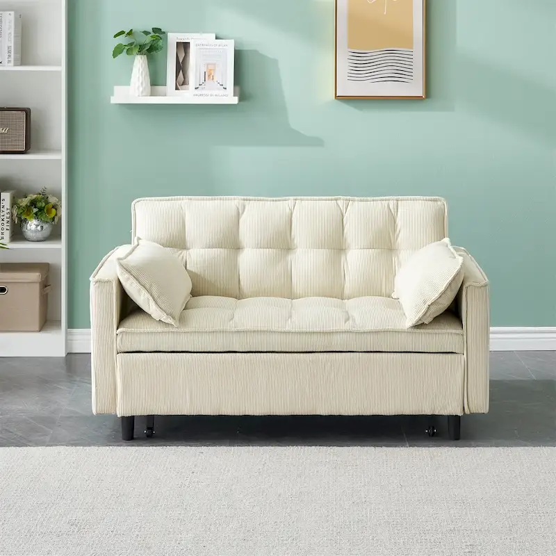 Beige / Pink / Orange / Grey Corduroy Sofa Bed, Adjustable Back, 2-Seater
