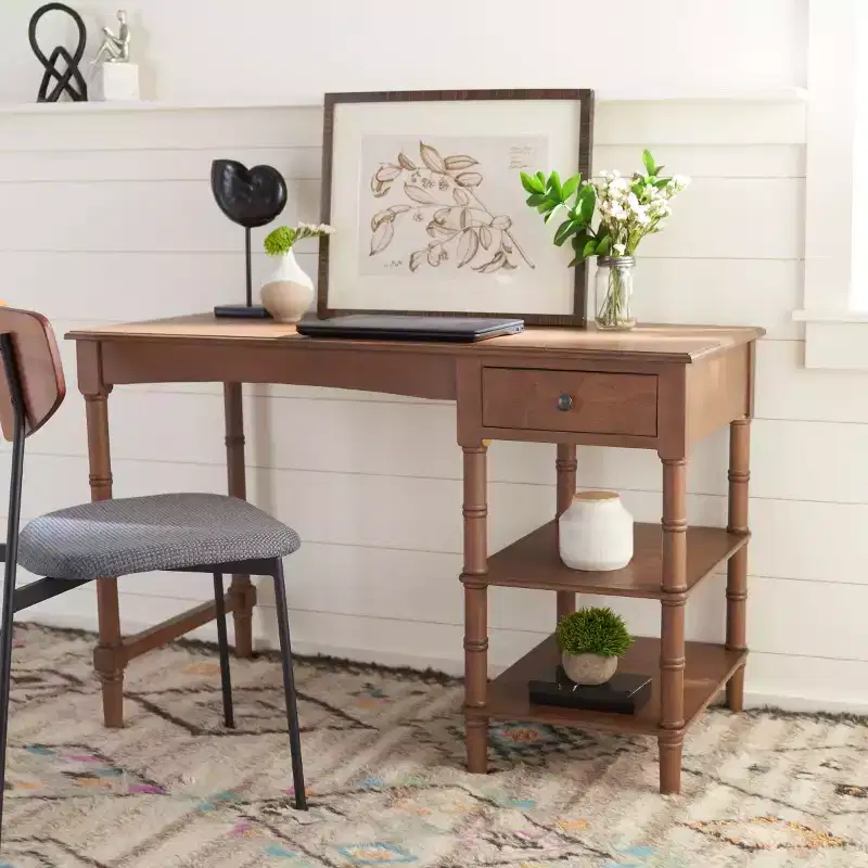 Henric 1 Drawer 2 Shelf Desk - DSK5712 - Brown - Safavieh