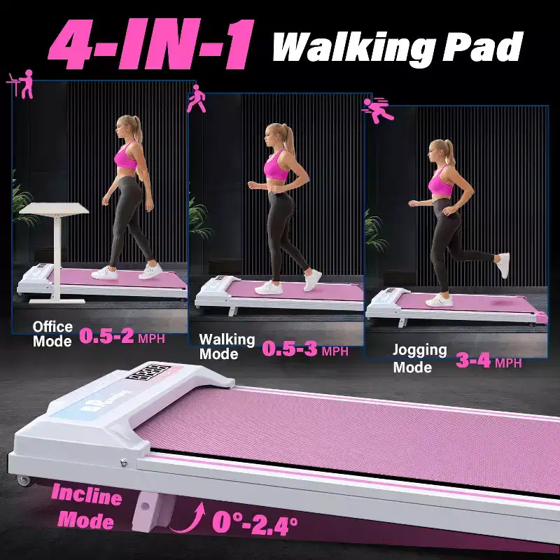 Redliro Walking Pad Treadmill with Incline, Portable Under Desk Treadmill for Home Office, Compact Walking Pad with Smart LED Display, Black