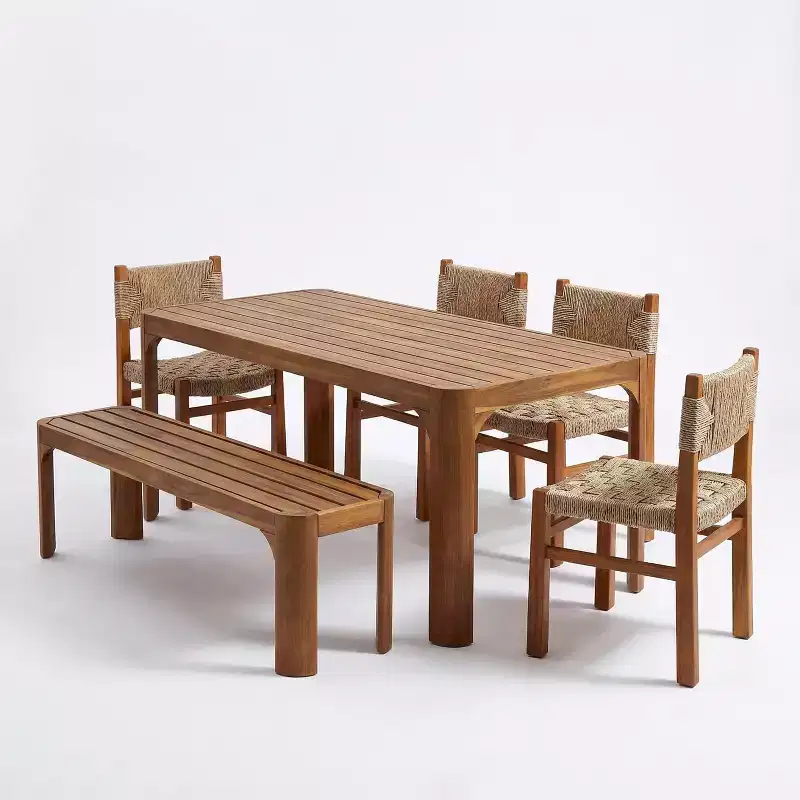 Christopher Knight Home Yasmin Modern 6 Piece Acacia Patio Dining Set with Wicker and Slatted Design