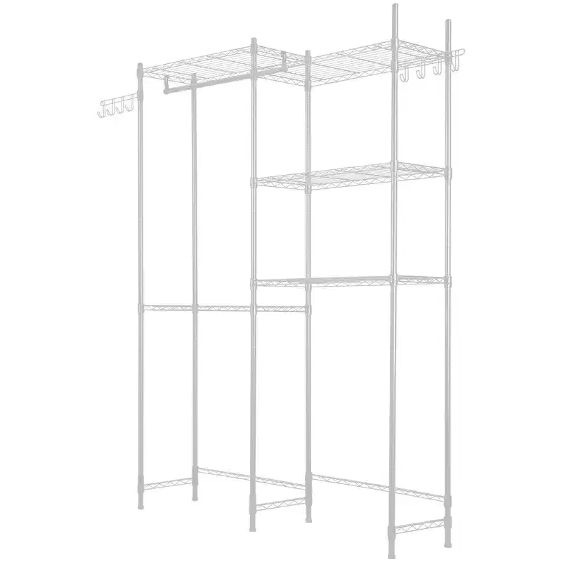 5-Tier Over Washer Dryer Storage Shelf, Adjustable with Hanger Rod & Hooks, White Laundry Space Saver