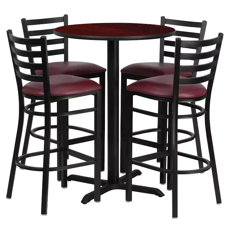 Flash Furniture 30'' Round Laminate Table Set with X-Base and 4 Ladder Back Metal Barstools