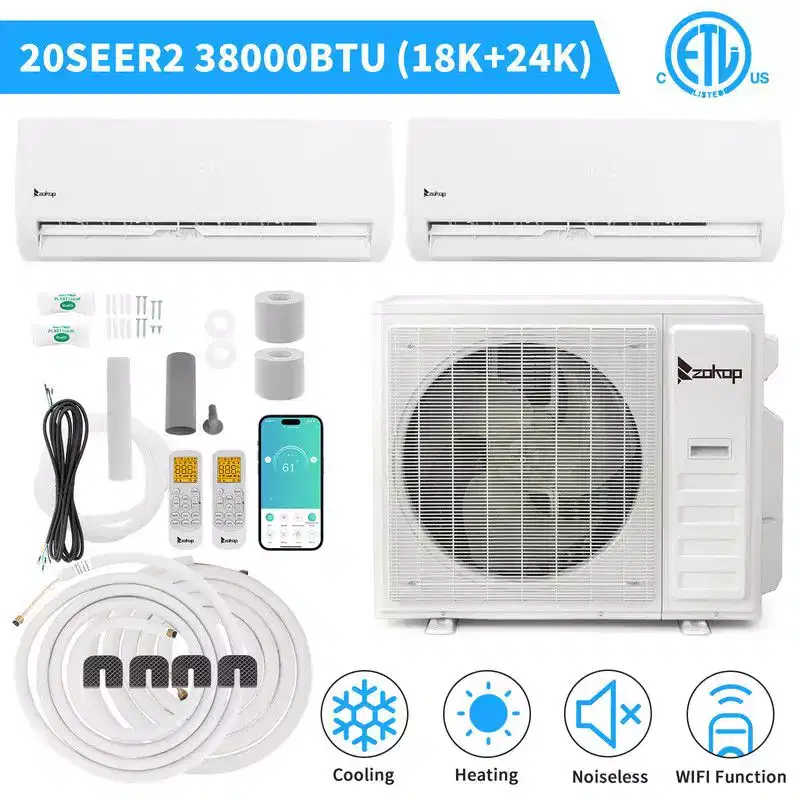 Karl Home 2-Zone 38000 BTU 20 SEER2 Mini Split Air Conditioner with Heat Pump (18K+24K)