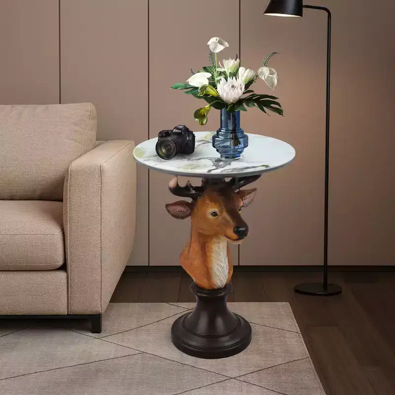 Deer Head Accent Table, Animal Statue End Table for Living Room Home Decor