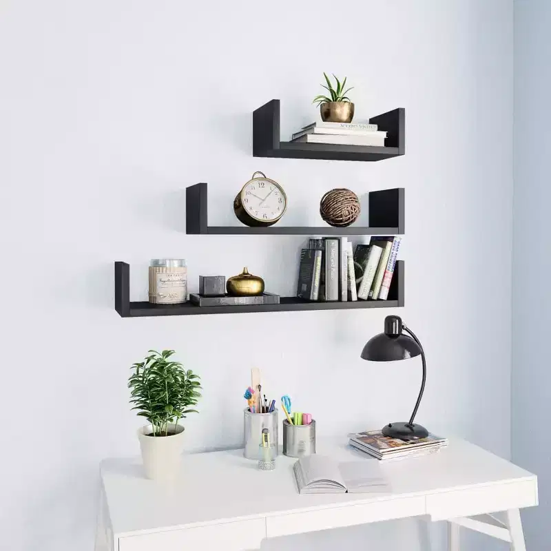 Shelf Black Engineered wood Large Wall-mounted