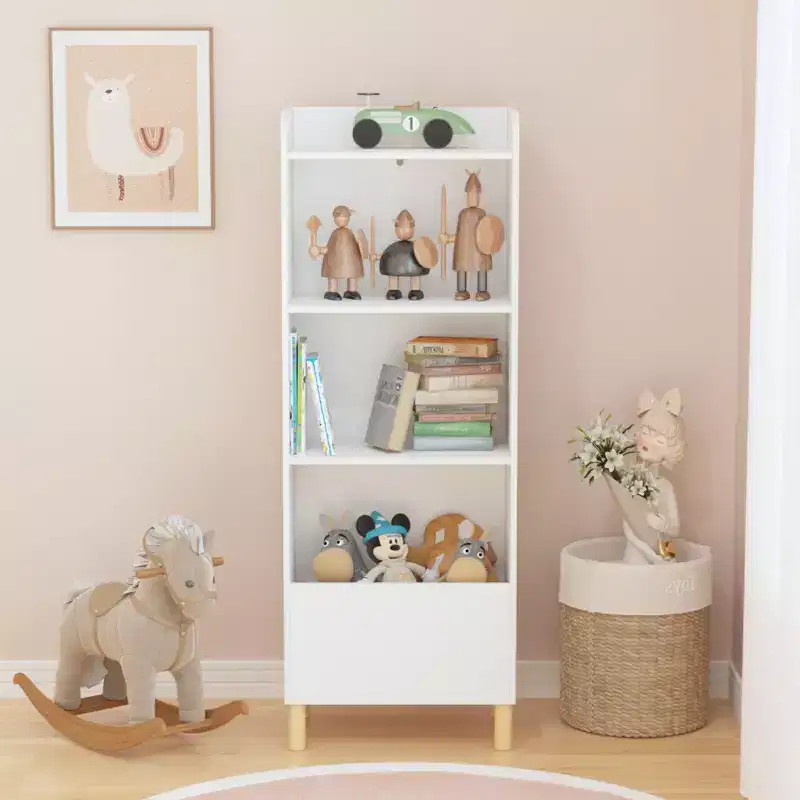 MAYEERTY 4 Tier Bookshelf Toy Storage Cabinet Organizer for Children Room Living Room White