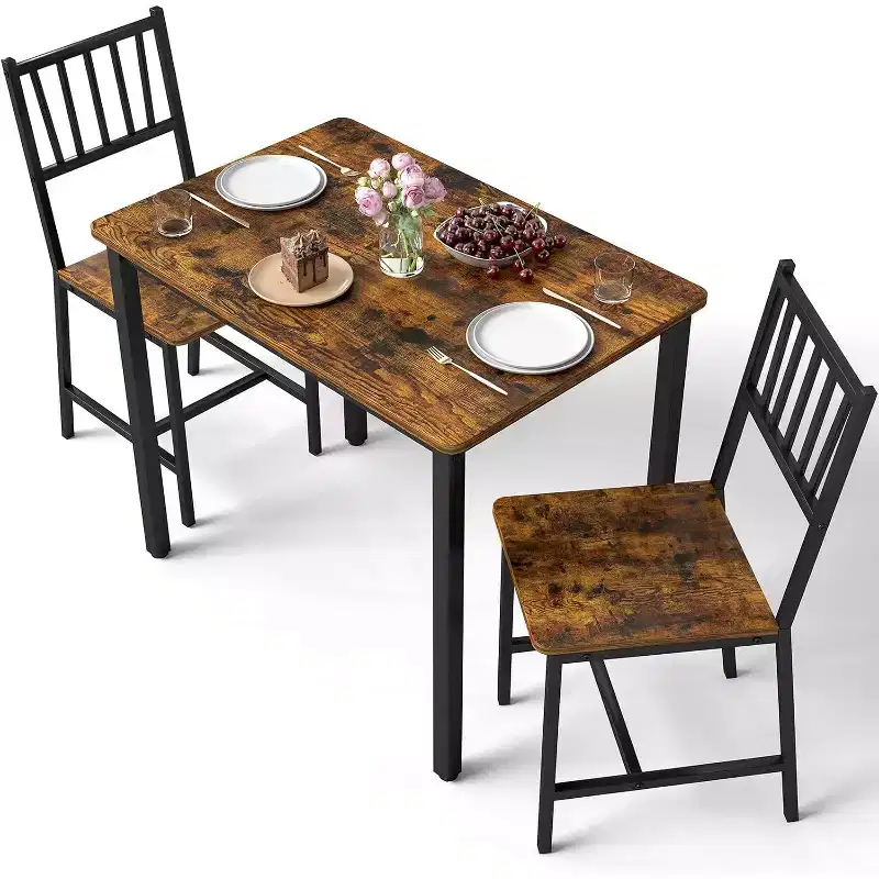MooxvMoo 3-Piece Rectangular Dining Table Set for 2, Kitchen Table Set with 2 Chairs, Breakfast Nook Furniture for Kitchens, Dining Room, Brown