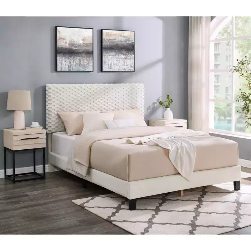 Findlay 3-Piece Bedroom Set, Plush 3D Upholstered Bed with 2 Nightstands