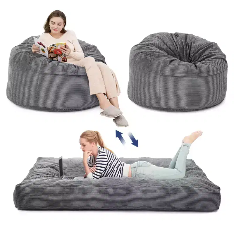 Floor Sofa Couch Converts to Mattress, Large Corduroy Bean Bag Chair Bed, Soft High-Density Foam, Washable Removable Cover