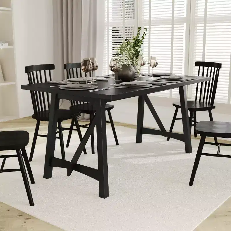 Farmhouse Wooden Trestle Base Dining Table