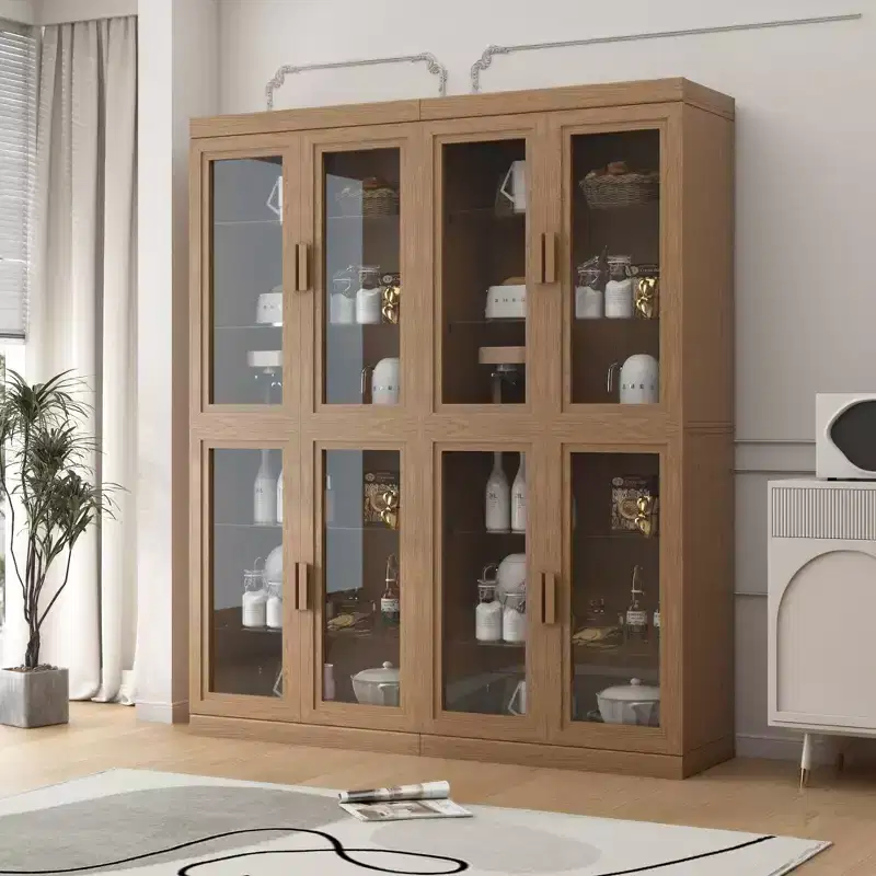 72x62x16 Wood Accent Cabinet, Storage Organizer with Adjustable Shelves and Glass Doors for Kitchen Bedroom Entryway Living/Dinning Room