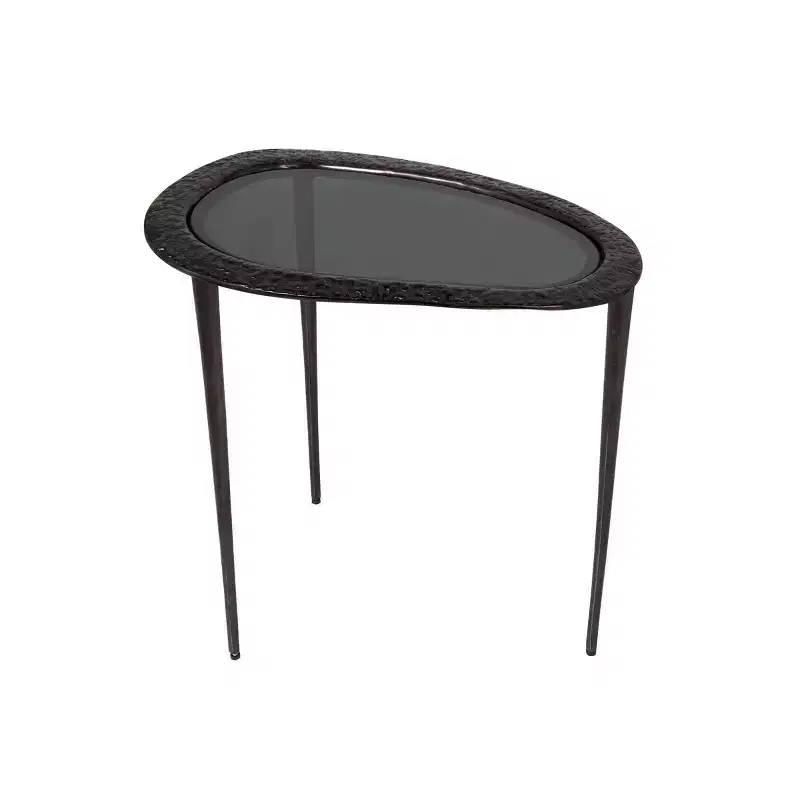 Olivia & May Aluminum Abstract Oval Shaped End Table with Shaded Glass Top Black