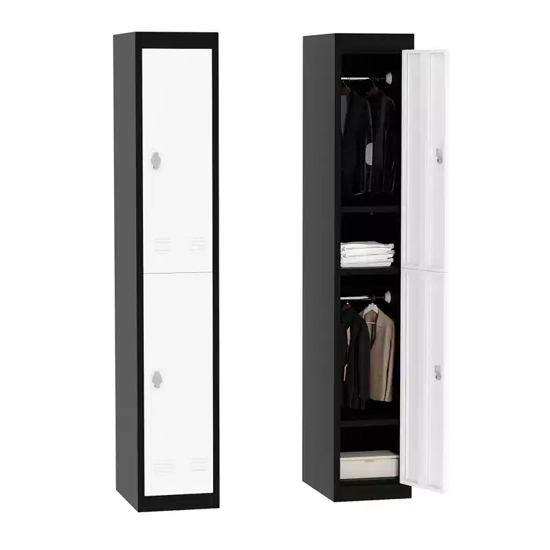 71 Inch Heavy Duty Metal Storage Locker, 2-Door Steel Cabinet with Hanging Rod & Shelf for Office, Gym, School