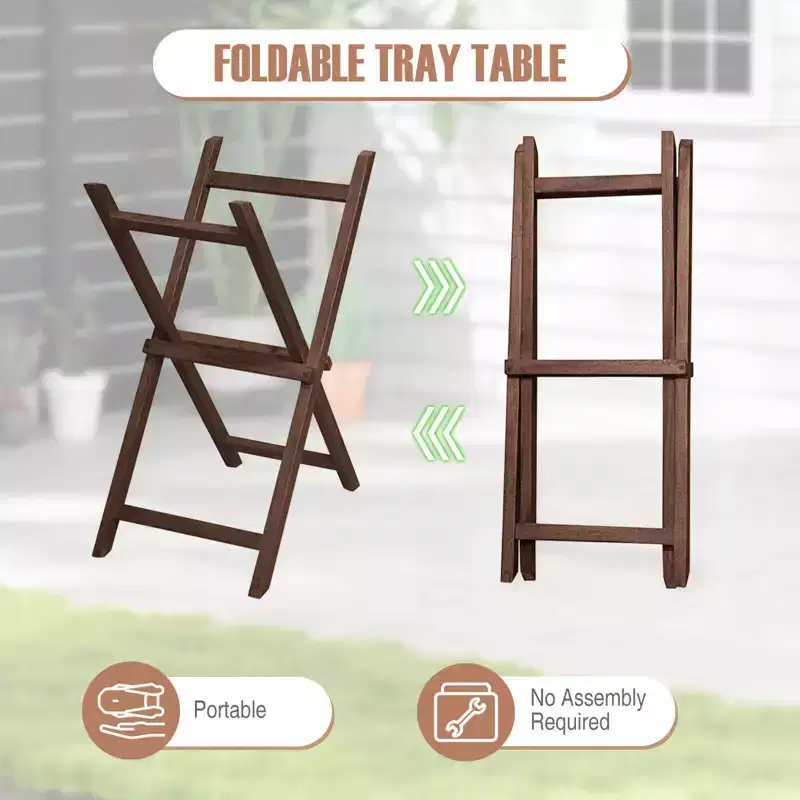 Costway 1/2 PCS Solid Teak Wood Tray Table 28 High Folding Table with Removable Tray Top
