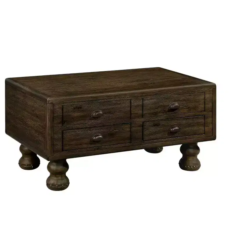 40'' Wood Coffee Table with 4 Drawers and Rivet Decoration Legs for Living Room, Easy Assembly, Espresso