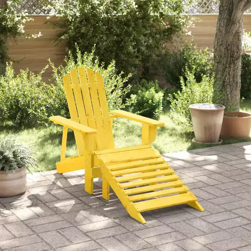 vidaXL Adirondack Chair with Ottoman - Yellow Solid Wood for Patio Garden Outdoor Comfort