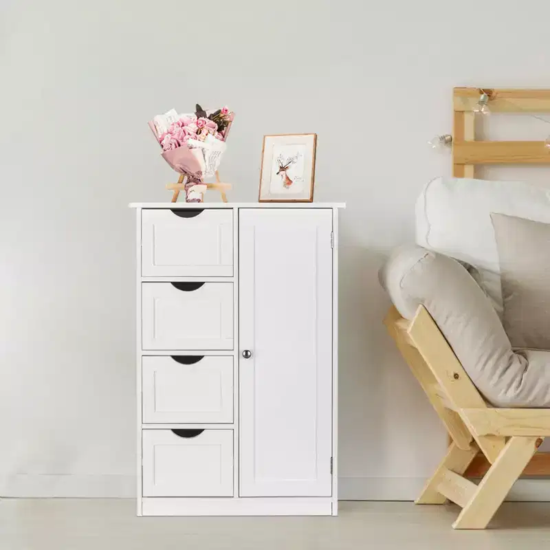 Karl HomeSingle Door Bathroom Storage Cabinet with 4 Drawers White