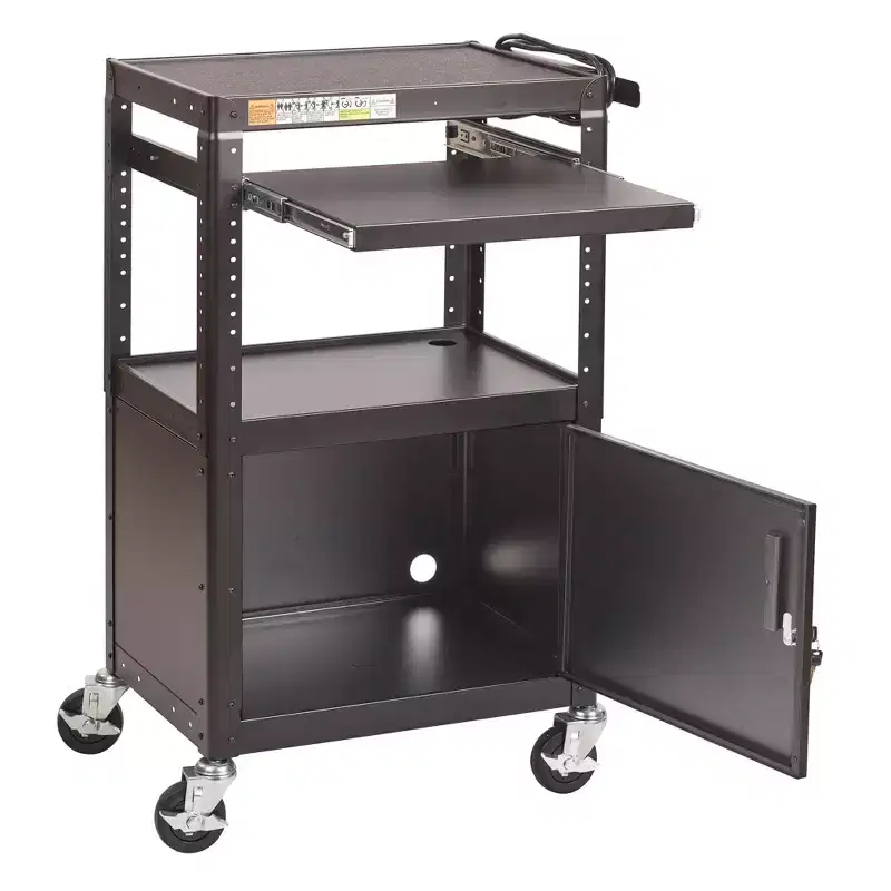 ECR4Kids Mobile AV Presentation Media Cart Stand with Storage Box, Technology Trolley, Black