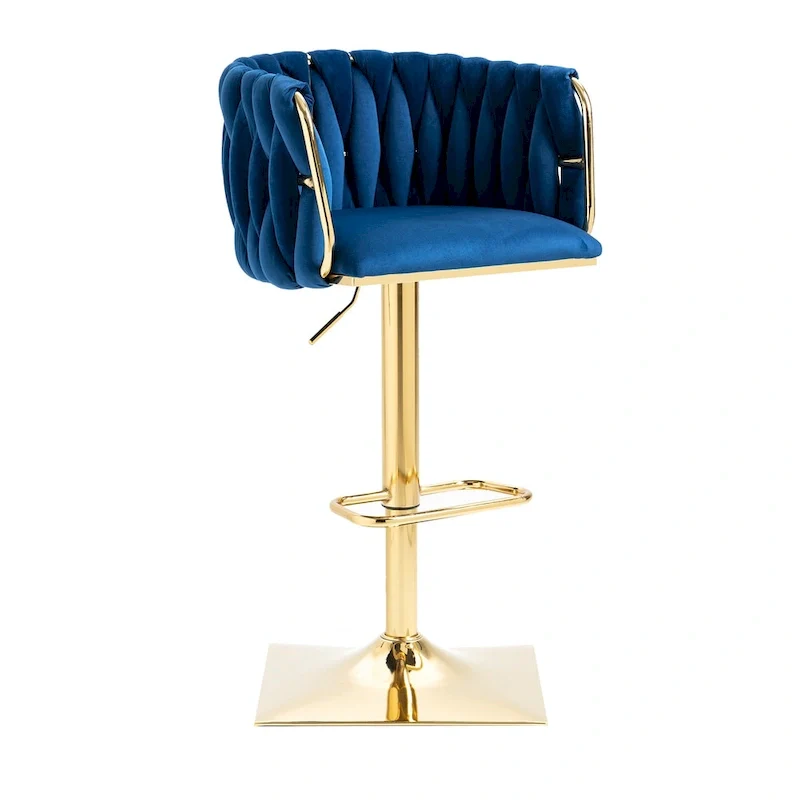 Navy Swivel Bar Stool with Back & Footrest, Set of 2