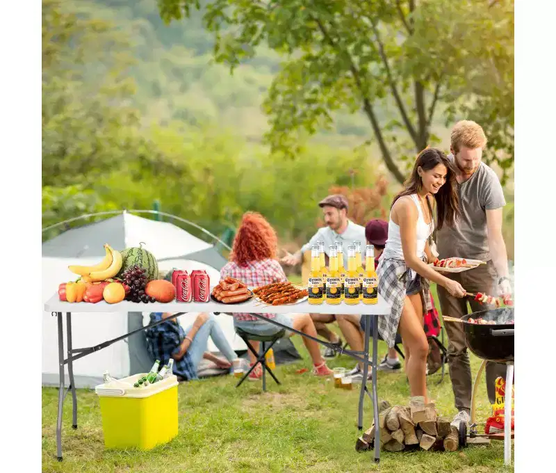 5 Foot Portable Folding Table HDPE Plastic Indoor Outdoor Fold-in-Half White Seats 6 to 8
