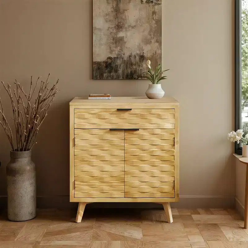 Art Leon Wavy Carving Wooden Cabinet Sideboard with Drawer Storage