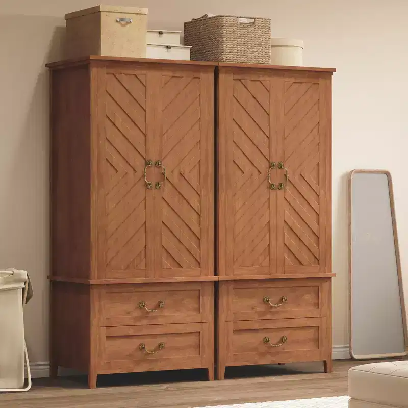 Wood Freestanding Armoire Wardrobe 71''H with 2 Doors & Hanging Rod
