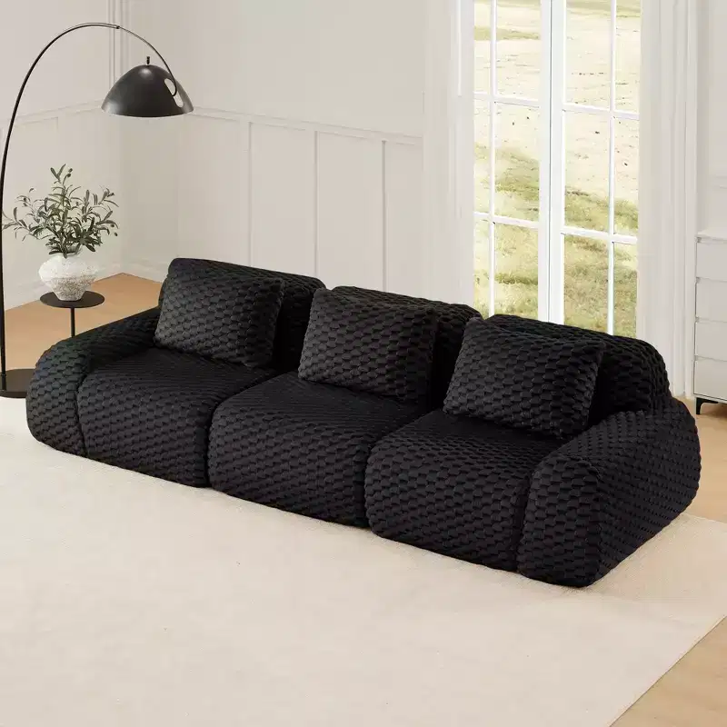 114 Modular Sectional Sofa Flannelette 3-Seater Deep Seat Buckle No Assembly Black