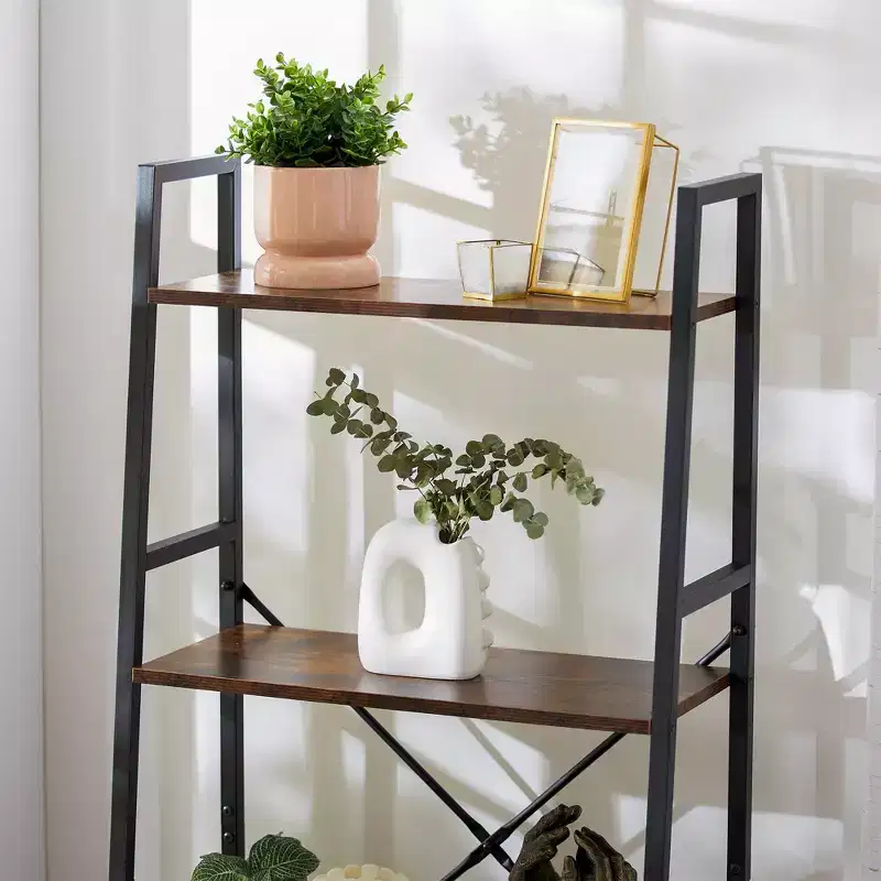 Rustic Modern 4-Tier Wood and Steel Bookshelf Storage Organizer Shelf