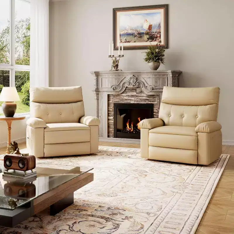 Oversized Rocker Swivel Recliner Chair, Manual PU Leather Recliner for Adults with Wide Seat, Nursery Glider & Living Room Recliner
