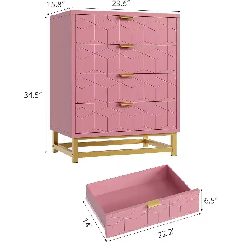 4-Drawer Dresser with Wave-Pattern Fronts and Metal Handles