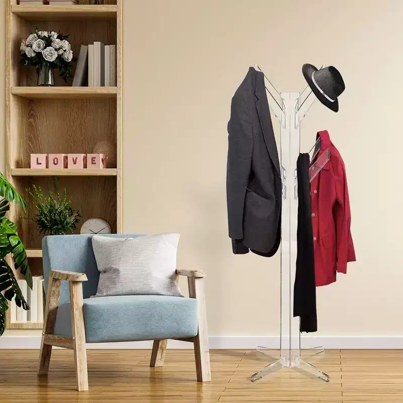 Free Standing Acrylic Coat Rack, Heavy Duty, for Hats, Clothes, and Umbrellas