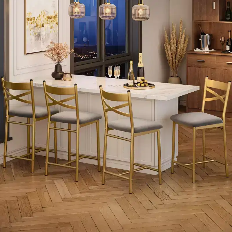 COZONY 22.4 Bar Stools Set of 4 - X-Shaped Back, Thick Cushioned Seating, Counter Height Barstools for Dining Room, Kitchen