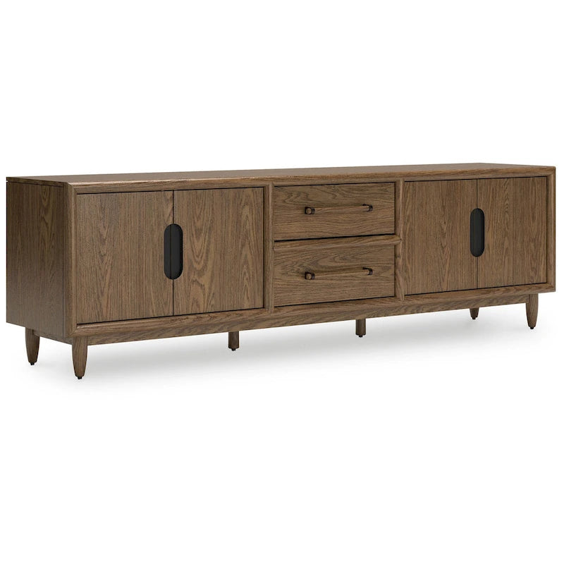 TV Media Console, 2 Drawers, 2 Shelves, Dark Brown Wood, 85 Inch