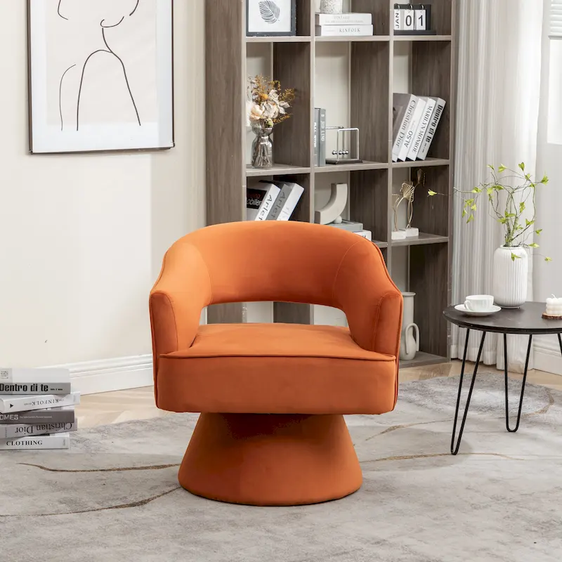 SEYNAR Modren Velvet Living Room Swivel Arm Barrel Chair with Tufted Back