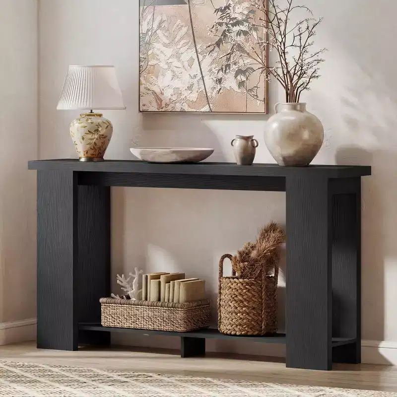 HOMCOM Farmhouse Console Table, 63 Narrow Entryway Table with Storage Shelf and Thickened Tabletop for Living Room, Hallway