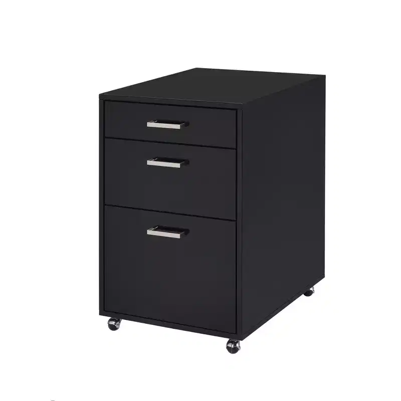 3-Drawer File Cabinet Black High Gloss Chrome Finish Modern Home Office Storage