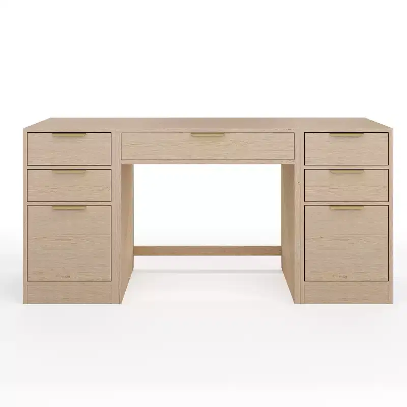 Modular Home Office Desk with Single Drawer & Dual 3-Drawer File Cabinets, Wood Composite