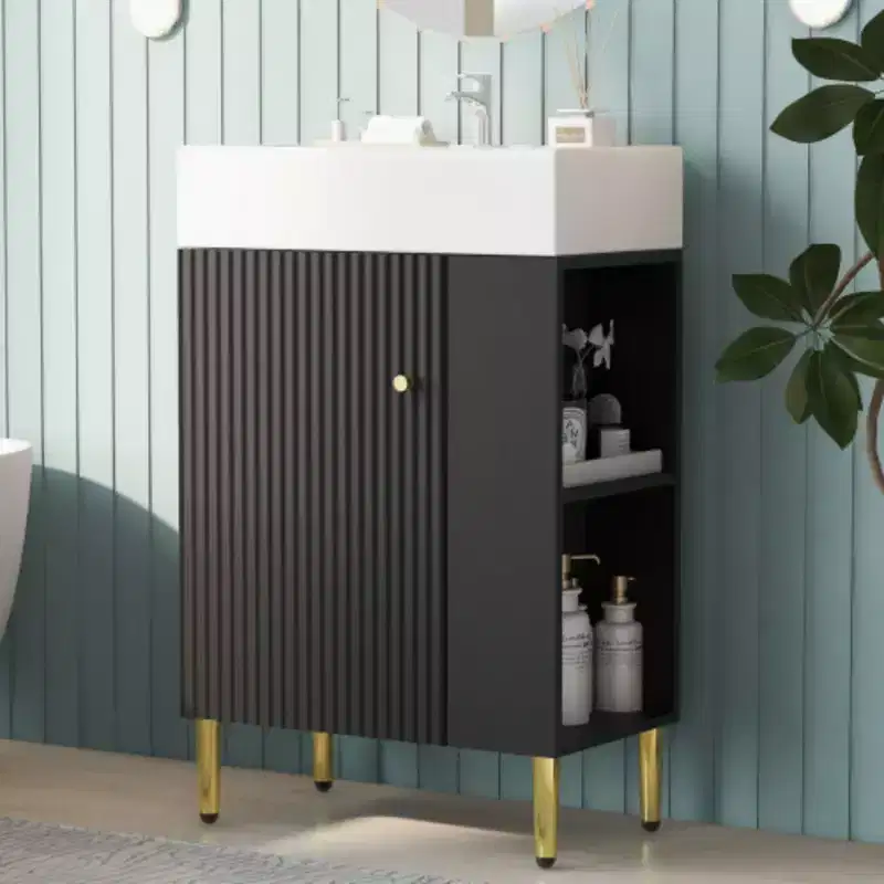 21.6 white Bathroom vanity, Combo Cabinet, Bathroom Storage Cabinet, Single Ceramic Sink, Right side storage